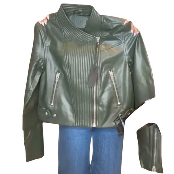 BlankNYC Olive Quilted Detail Moto Jacket, Size S, New with Tag - Picture 4 of 12